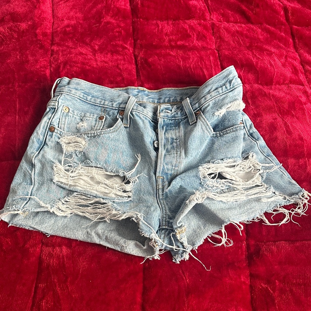 Levi's Light Blue Distressed Ripped Denim Shorts